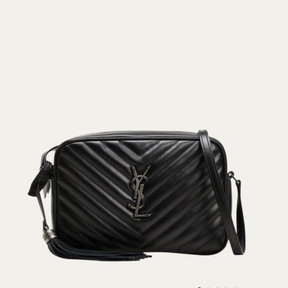 Saint Laurent Lou Matelassé Leather Camera Crossbody HandBag Black Silver Hardw - Picture 1 of 16